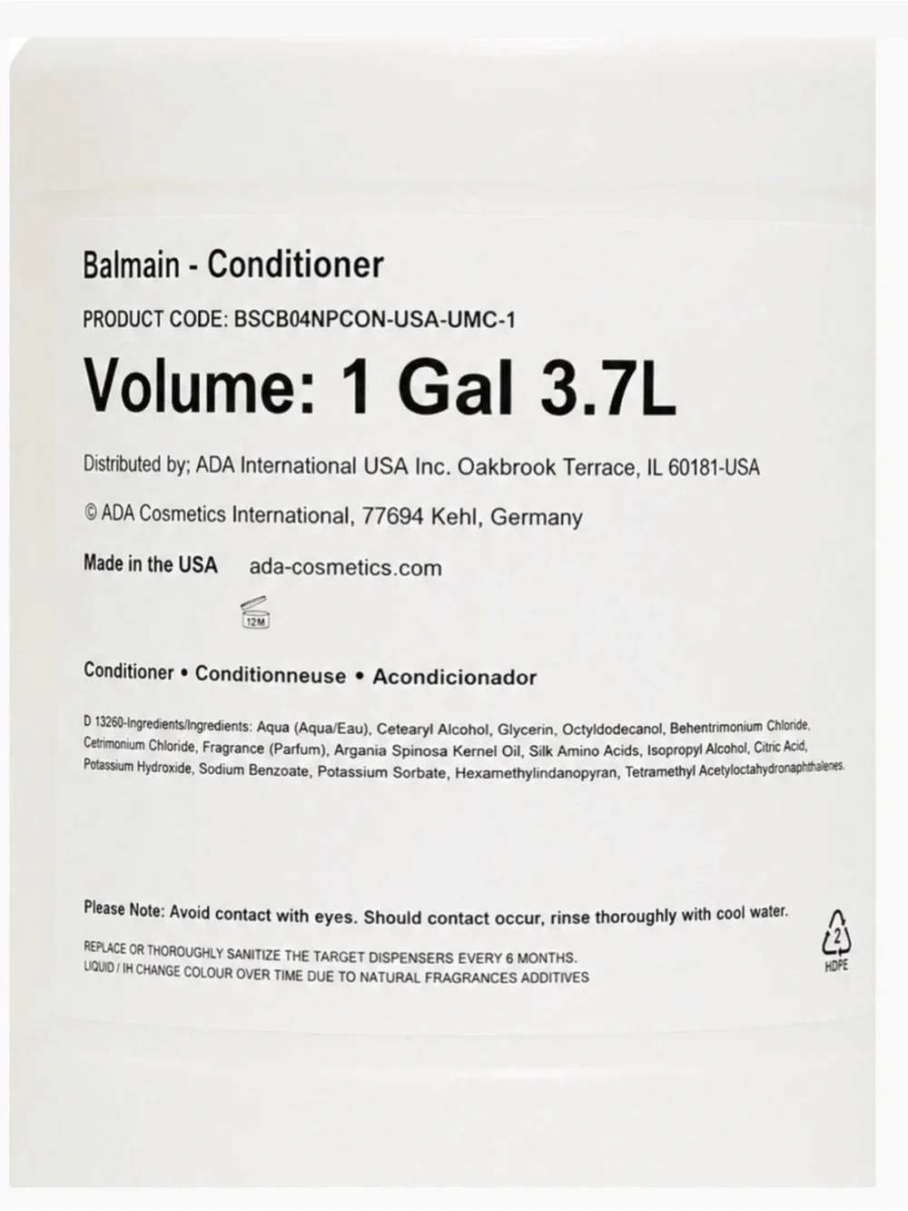 Balmain Conditioner 1 Gallon / 3.7L Professional Luxury Refill